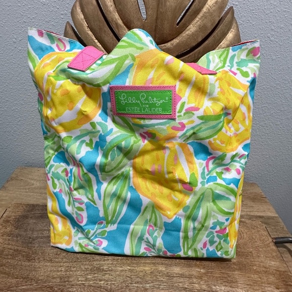 Lilly Pulitzer x Estee Lauder Lemon Printed Tote Shoulder Bag Lemons Fruit - Picture 2 of 6